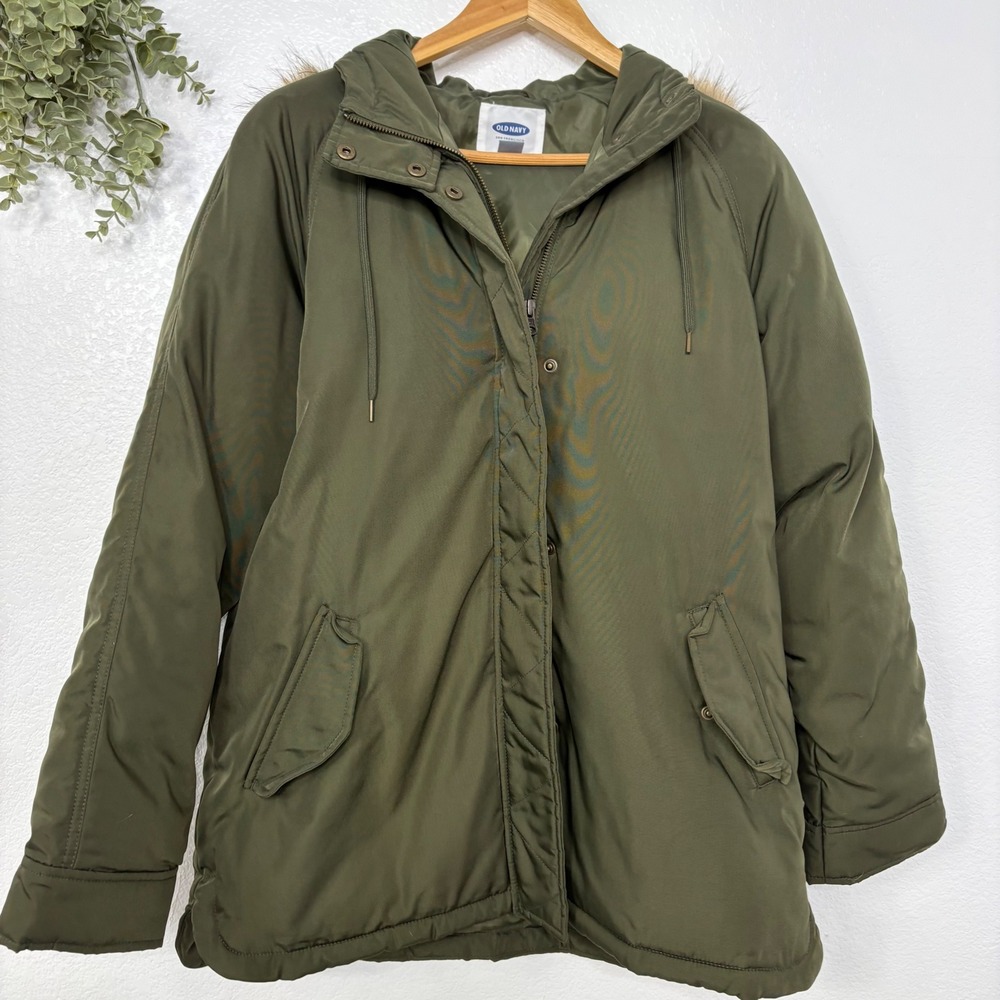 Old Navy Womens Green Fur Hood Winter Coat Size‎ Medium - Picture 7 of 8